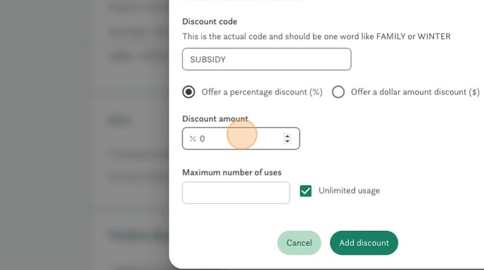 How to add a discount code.  - Step 6